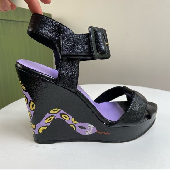 Hand Painted Nine West Platform Wedge Pumps Featuring Snake Motif One of a Kind - Picture 6 of 14